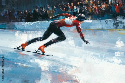 Speed skater racing, crowd watching. photo