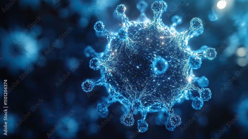 coronavirus with blue structure lines rendering coronavirus with blue structure lines rendering