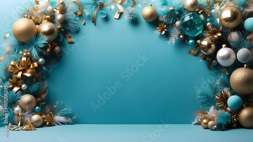 New Year's Eve Celebration banner with empty space Without Text, Aqua backgroundholiday poster promo sale banner background for advertisement ad photo