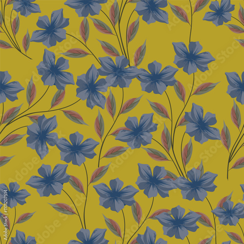 Trendy Floral pattern in the many kind of flowers. Tropical botanical Motifs scattered random. Seamless vector texture. Printing with in hand drawn style on dark background