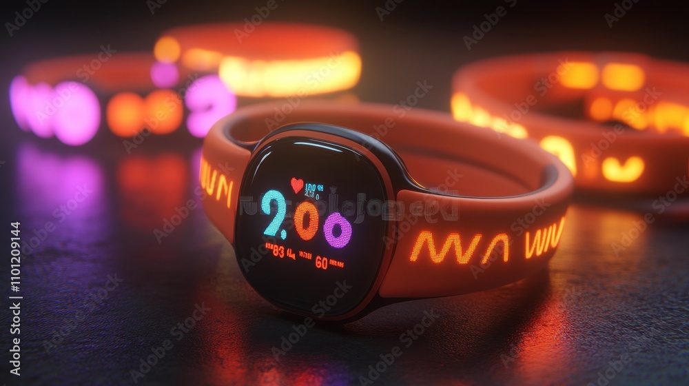Fototapeta premium Futuristic Smartwatch with Vibrant Display in Dark Setting
