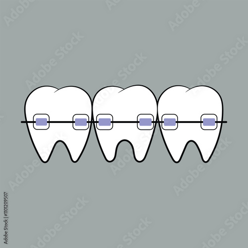 Flat dental Teeth orthodontic treatment to dentistry healthcare drawing illustration