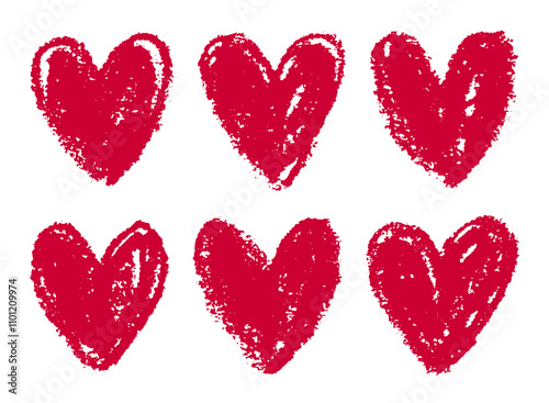 Hand drawn grunge hearts set. Сhalk drawing vector texture.