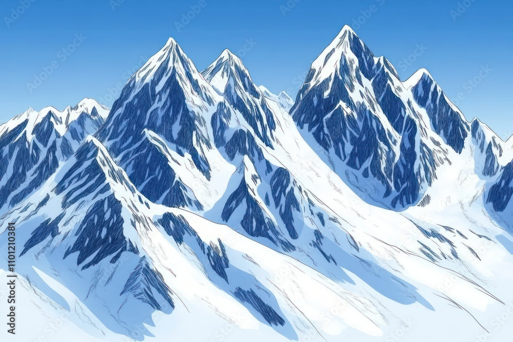 Naklejka premium A scenic view of snow-capped mountains under a clear blue sky.