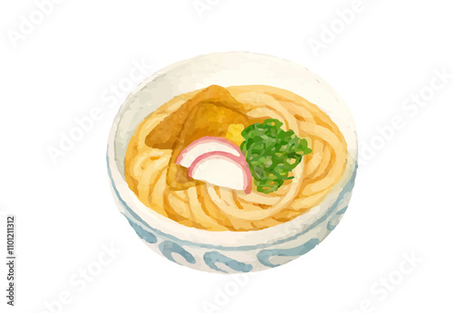水彩で描いたきつねうどんのイラスト