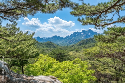 Bukhansan national park in gyeonggi-do, seoul: enjoying picturesque spring views on the journey to baegundae peak photo