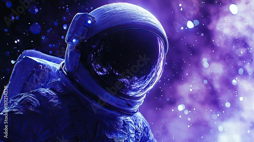 Astronaut in space. Violet and blue shades predominate