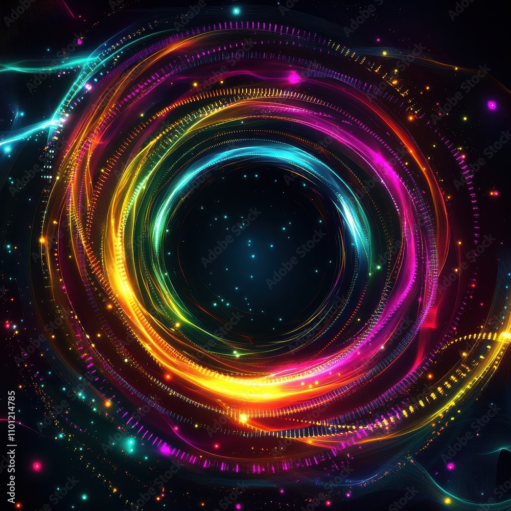Obraz premium A vibrant swirl of colorful light patterns creating an abstract cosmic effect.