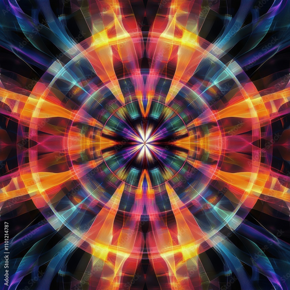 Obraz premium Vibrant abstract pattern featuring a circular design with vivid colors and swirling light effects.