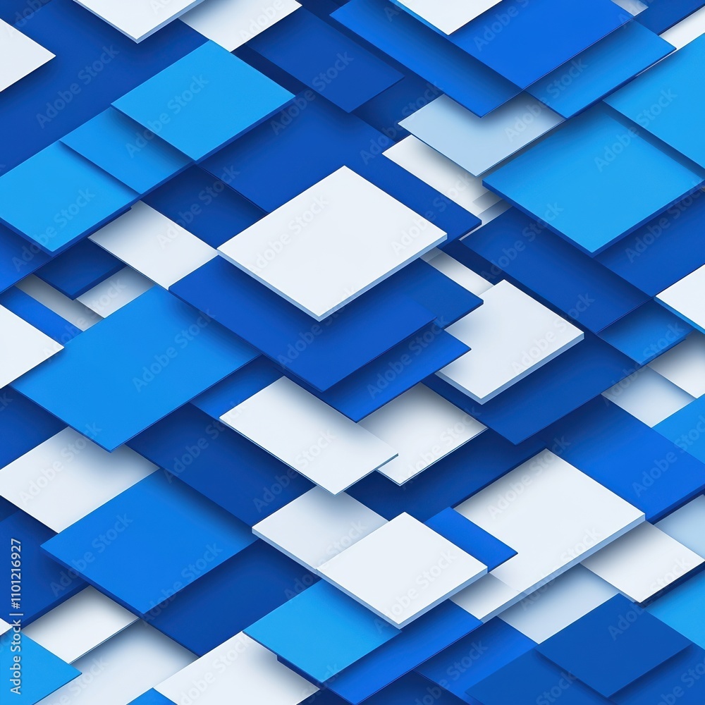Fototapeta premium A vibrant collection of blue and white layered squares creating a modern abstract design.