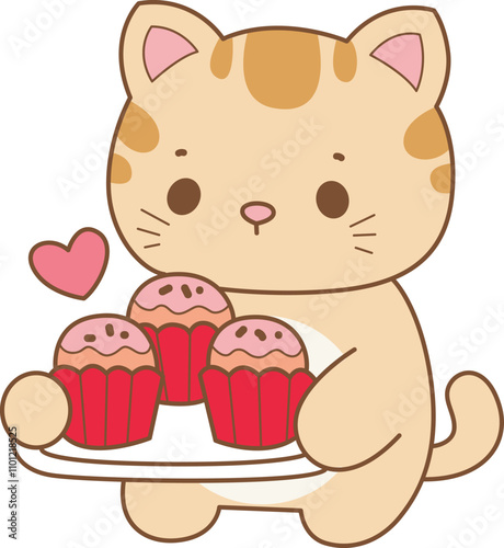 Illustration of cute kitty icon.
Funny cat in daily activities elements.
