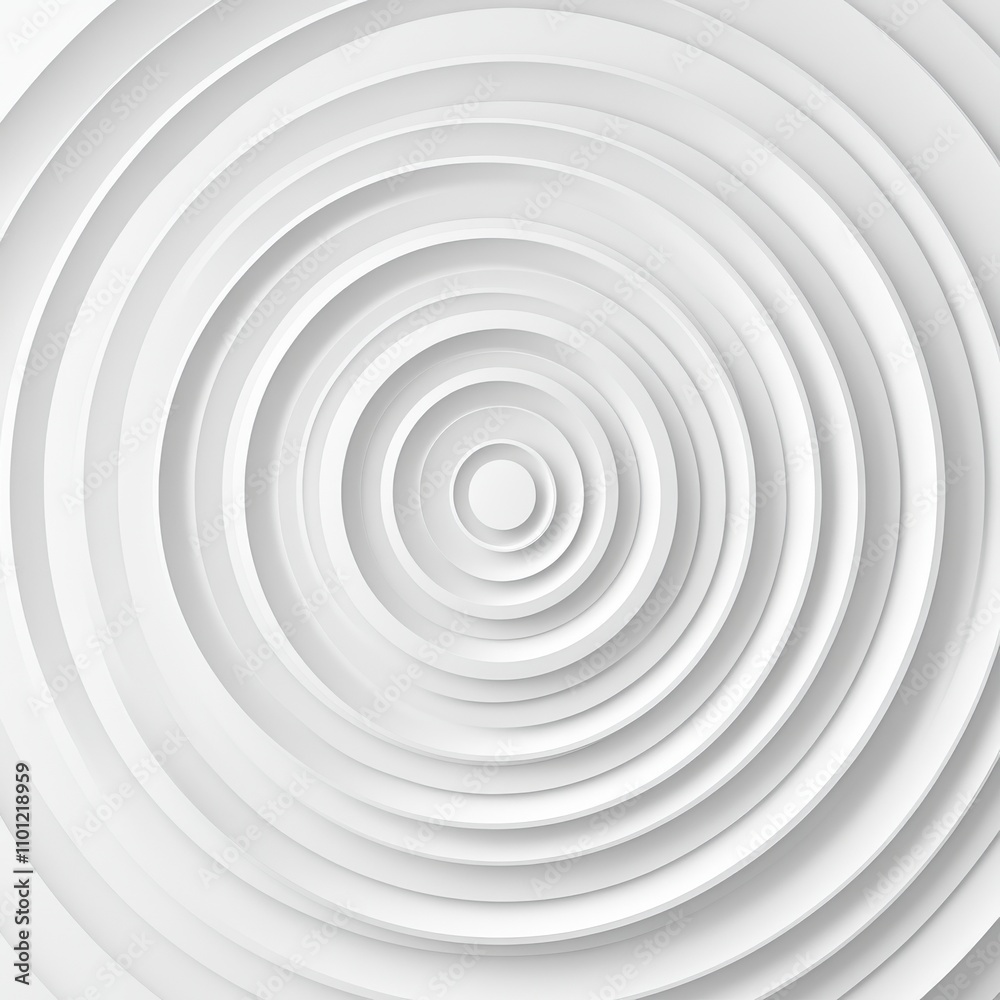 Obraz premium Abstract design featuring layered concentric circles in soft white tones, creating a sense of depth and tranquility.