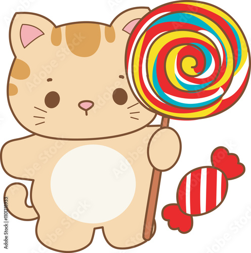 Illustration of cute kitty icon.
Funny cat in daily activities elements.
