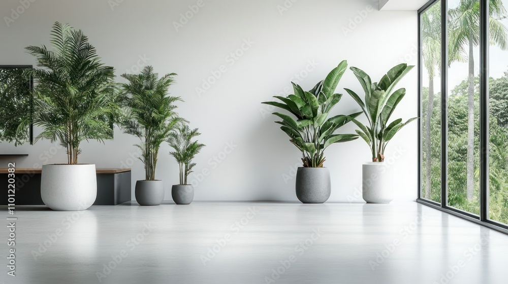Spacious office with clean walls and minimalist potted plants, including tall indoor trees background wallpaper AI generated image Spacious office with clean walls and minimalist potted plants, including tall indoor trees background wallpaper AI generated image