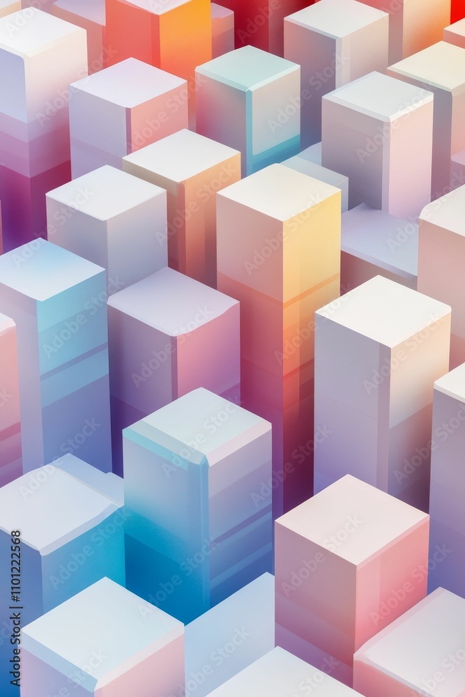 Obraz premium Pastel-colored cubes, abstract 3D city.