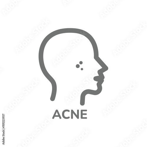 Acne with head vector icon. Human profile line dermatology symbol.