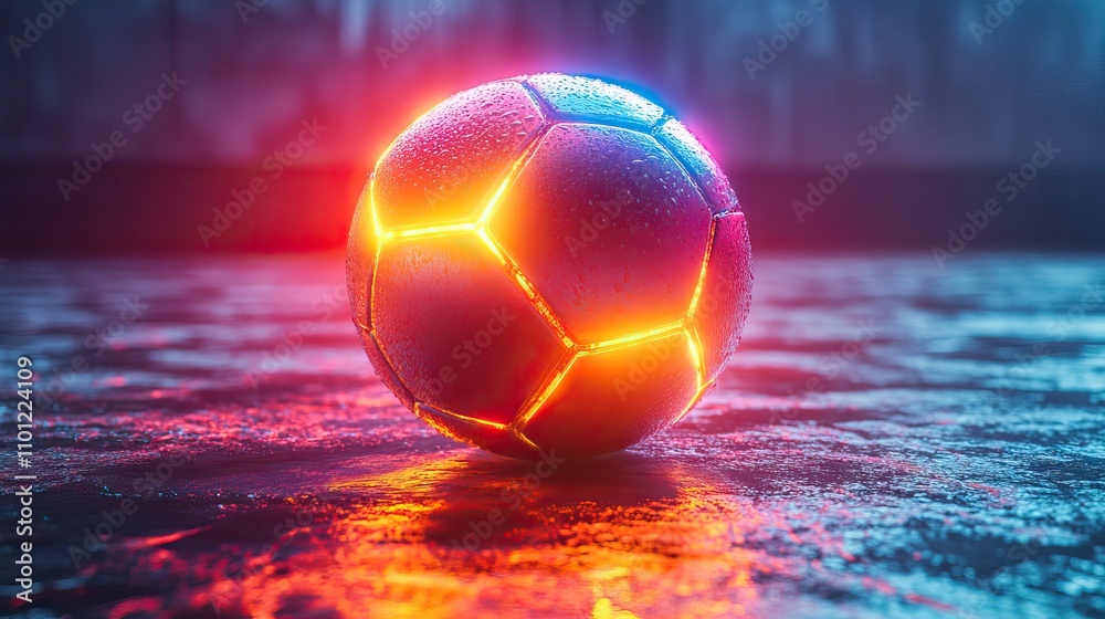 Naklejka premium football with dark neon light effect rendering