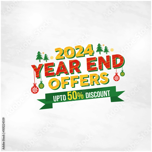 2024 Year End Offers Logo Unit Red and Green Vector Typography