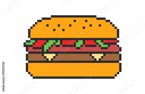 Hamburger in pixel art style. Vector illustration.