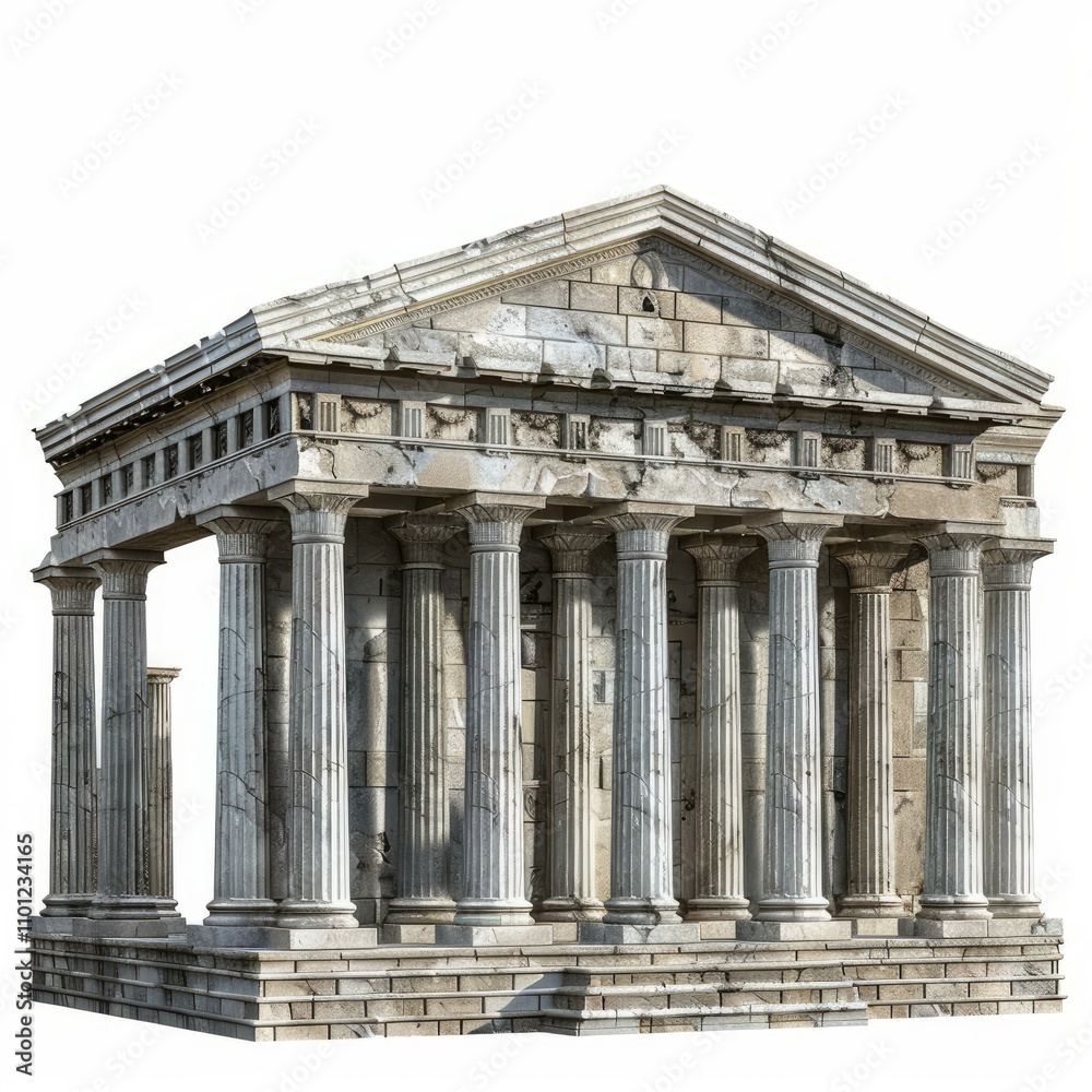 Obraz premium Ancient greek temple with fluted columns stands as a testament to a bygone era, its weathered stone whispering tales of the past