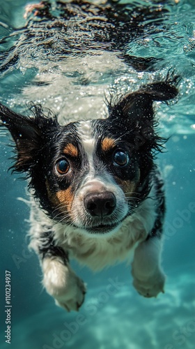 Adorable Dog Underwater: A Playful Canine Portrait photo