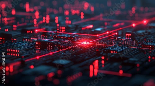 Wallpaper Mural Red Laser Beams on Futuristic Circuit Board Torontodigital.ca