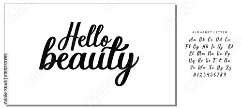 Modern calligraphy inspirational quote - hello beauty. Modern calligraphy brush lettering. Vector card or poster design with unique typography.