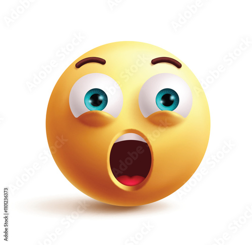 Shocking emoji 3d clipart character. Shocked emoji character in open mouth, big eyes, wonder, wow, amazed and fascinating facial expression. Vector illustration shock emoticon clip art. 
