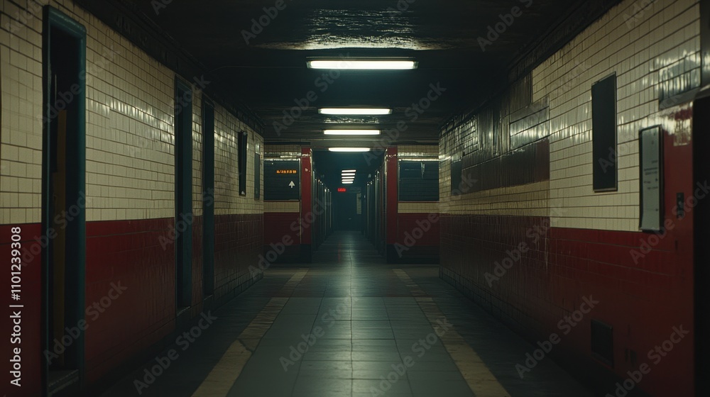 Fototapeta premium Eerie School Hallway in the Dark