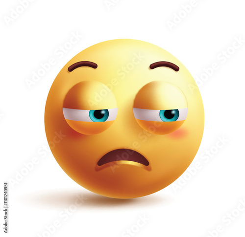 Sad face emoji 3d clipart character. Emoji character in side eye, tired, disappointed, frown, unhappy, lonely and upset facial expression. Vector illustration sad face emoticon clip art. 
