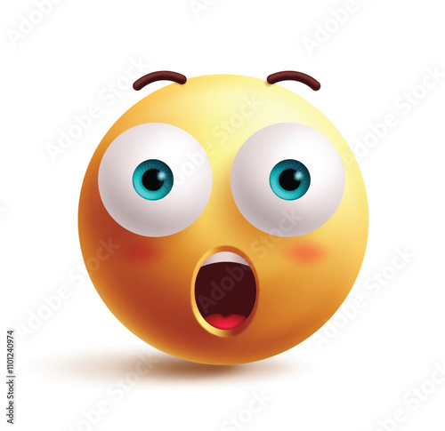 Surprise emoji 3d clipart character. Emoji character in shocked, open mouth, amazed, astonished and wow facial expression graphic element. Vector illustration surprise emoticon clip art. 
