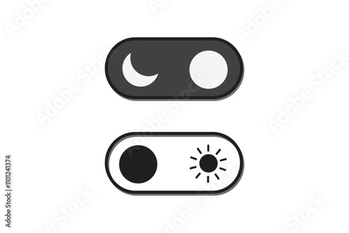 Dark mode and light mode black and white day and night buttons