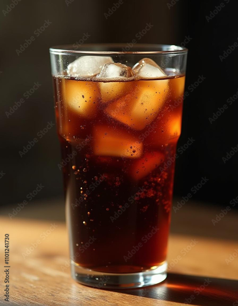 Refreshing Iced Cola Drink in a Glass, Summer Beverage, Cold and Carbonated Refreshing Iced Cola Drink in a Glass, Summer Beverage, Cold and Carbonated