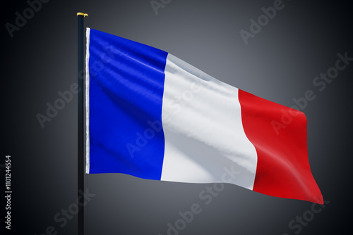 Free Download Flag of France country waving in the wind with copyspace for your logo or text isolated on dark grey background. 3D rendering - GFXLoad