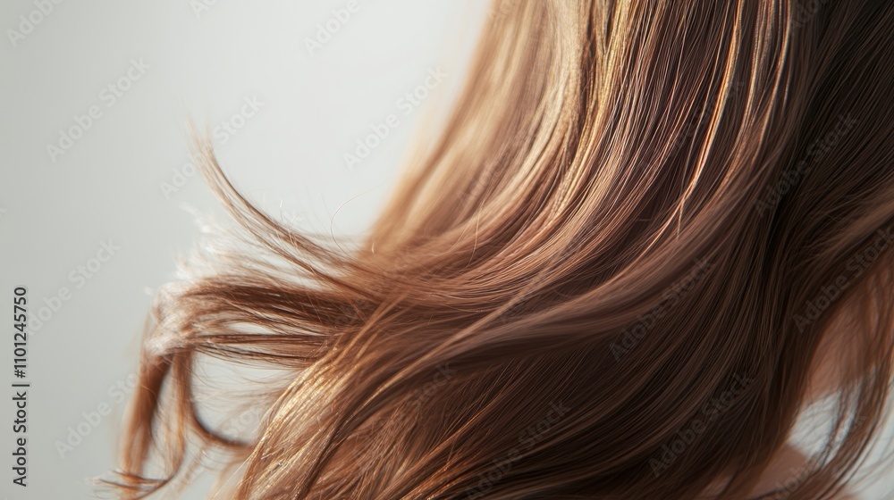 Fototapeta premium Beautiful model girl with Brown hair strand,silky healthy chestnut wavy hair strand,hair wavy ribbon, with smooth,Keratin straightening,Treatment,straight long hair,procedures,Smooth hairstyle.