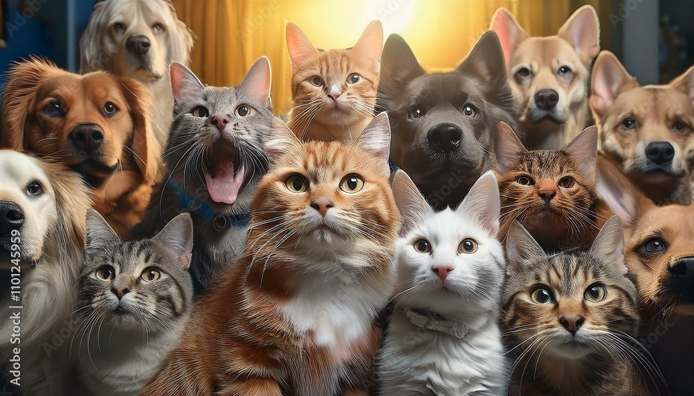 Obraz premium cats and dogs posing together, their cuteness and happiness