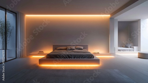 Modern Minimalist Bedroom Design with Warm Lighting