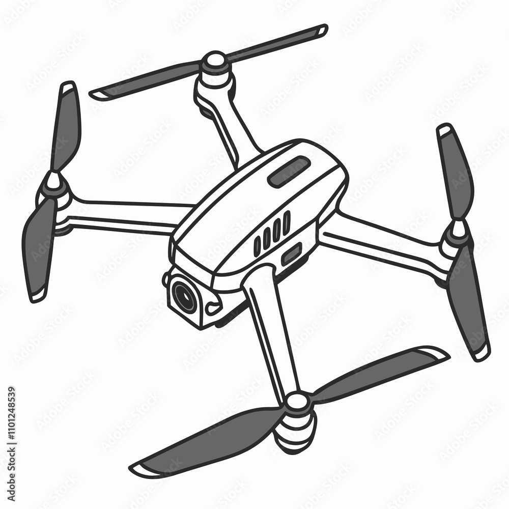 A white and black drone equipped with propellers, showcasing its sleek design and advanced technology. A white and black drone equipped with propellers, showcasing its sleek design and advanced technology.