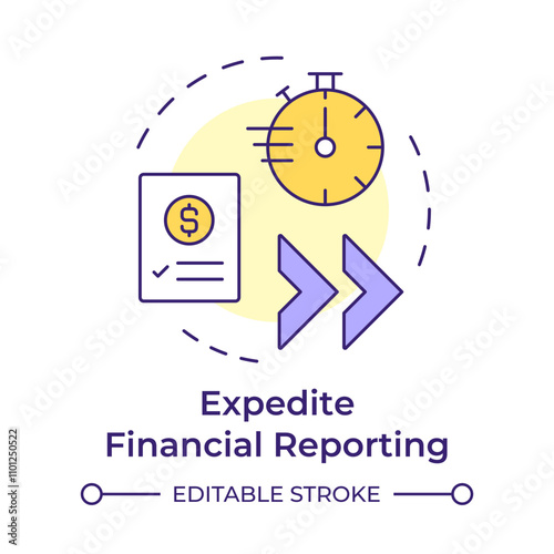 Expedite financial reporting multi color concept icon. Time management, workflow. Round shape line illustration. Abstract idea. Graphic design. Easy to use in infographic, presentation