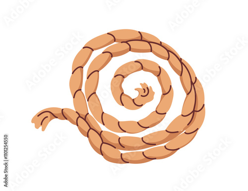 Rope coiled in circular spiral shape. Braided jute cord, thick hemp fiber acc...