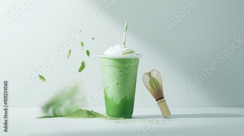 A sleek advertisement of a plastic smoothie cup with a picture