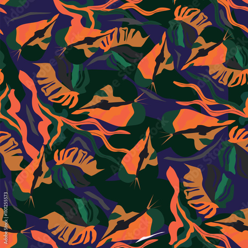 Trendy Floral pattern in the many kind of flowers. Tropical botanical Motifs scattered random. Seamless vector texture. Printing with in hand drawn style on dark background