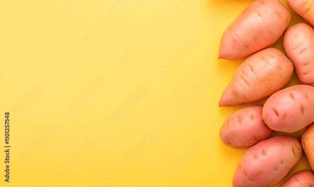 Fresh sweet potatoes on a colorful background, Generative AI Fresh sweet potatoes on a colorful background, Generative AI