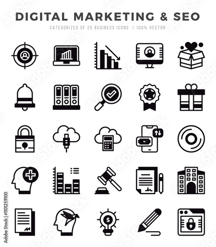 Digital Marketing & SEO Lineal Filled icons. Vector Lineal Filled illustration.