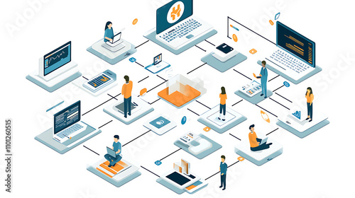 A healthcare IT team integrating multiple systems to enable data sharing across devices, symbolizing interoperability. 