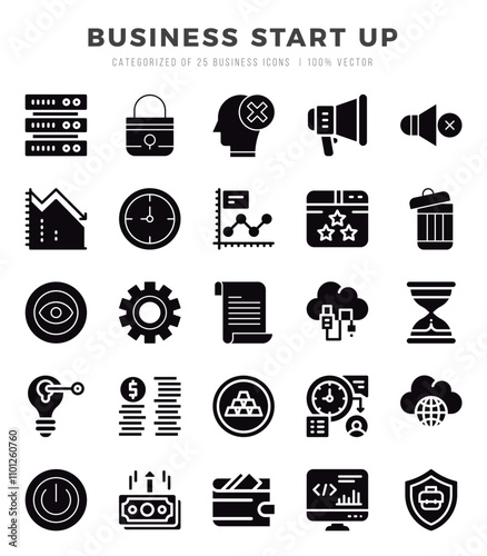 Business Start Up icons set. Collection of simple Glyph web icons.