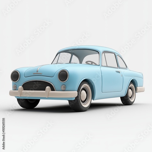 One cute light blue cartoon style light blue car not white background. 