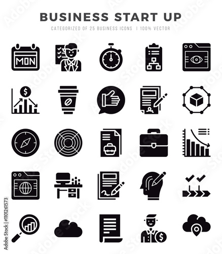 Set of Business Start Up Icons Glyph icons collection. photo