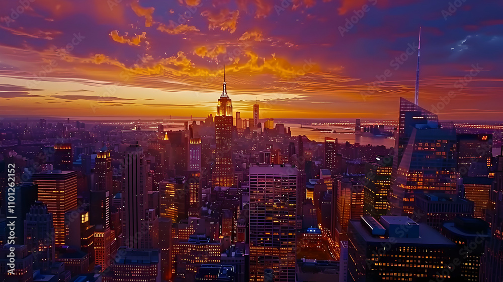 Obraz premium Cityscape Sunset Illustration