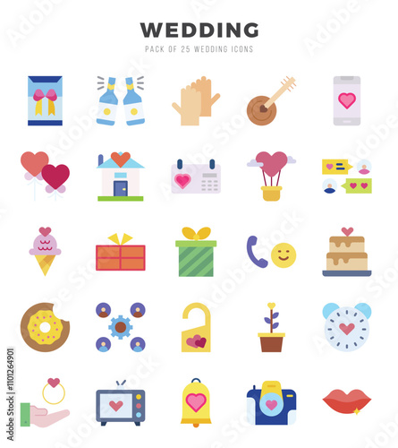 Simple Set of Wedding Related Vector Flat Icons.